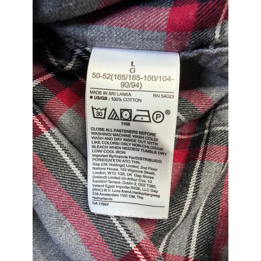 Banana Republic Mens Flannel Shirt L Grey Red Plaid Untucked Organic Cotton L/S